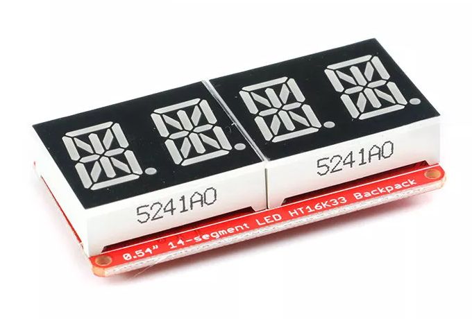 4 digit 14-segment display module 0.54 inch I2C met HT16K33/VK16K33 chip groen